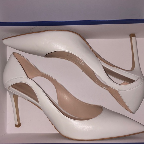 Stuart Weitzman Leather White Heels - Picture 1 of 5